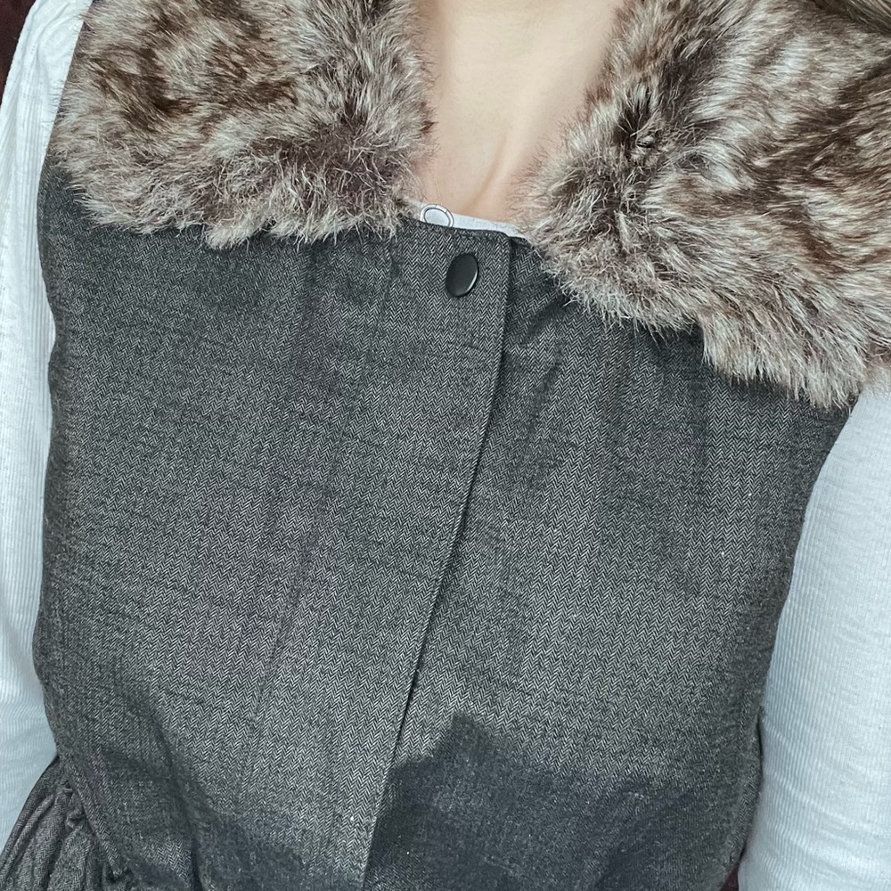 J Jill Utility Tweed vest faux fur adjustable brown size s - Picture 12 of 13
